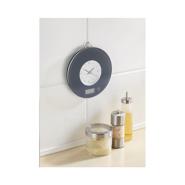 Šedá kuchyňská váha s hodinami Wenko Clock-image-1