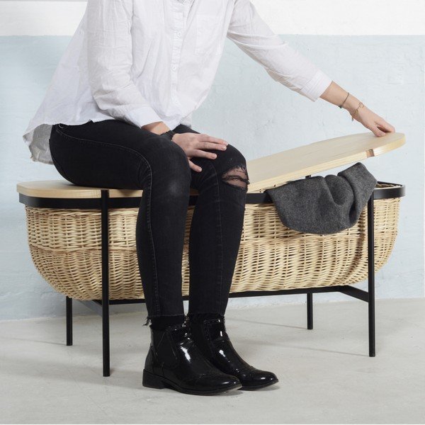 Proutěná lavice s černou konstrukcí a úložným prostorem OK Design Willow-image-2