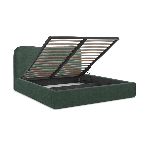 Roheline polsterdatud kaheinimesevoodi panipaigaga ja liistudest raamiga 180x200 cm Kahai - Makamii-image-3