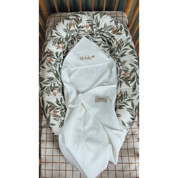 Valge musliinist kapuutsiga beebirätik 85x85 cm Muslin - Malomi Kids-image-1