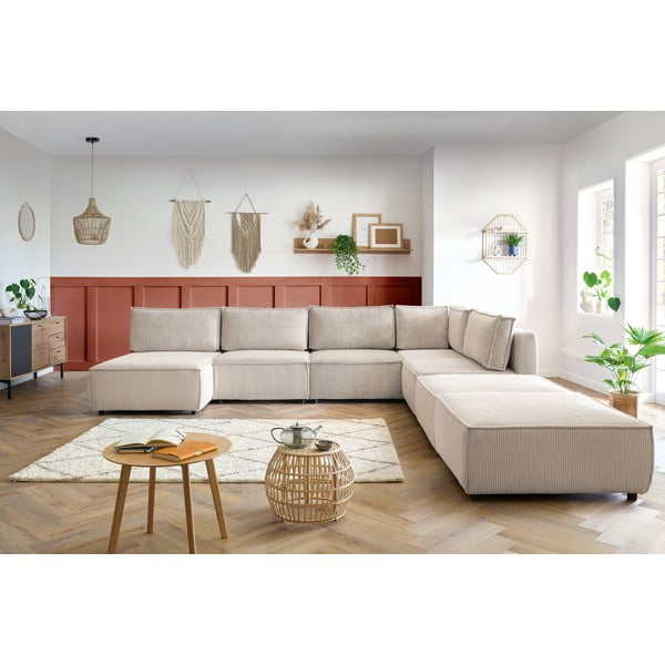 Kreem velvetist U-kujuline nurgadiivan (muutuv)  Nihad modular - Bobochic Paris-image-1