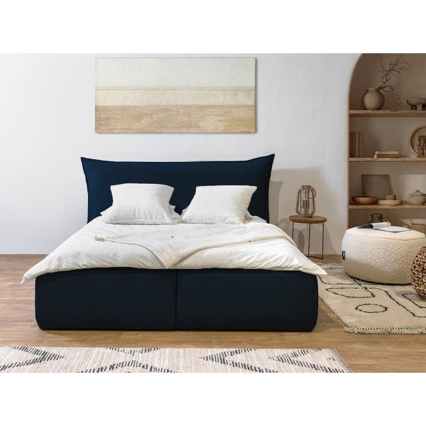 Tumesinine polsterdatud kaheinimesevoodi koos voodipõhja ja panipaigaga 180x200 cm Jade - Bobochic Paris-image-1