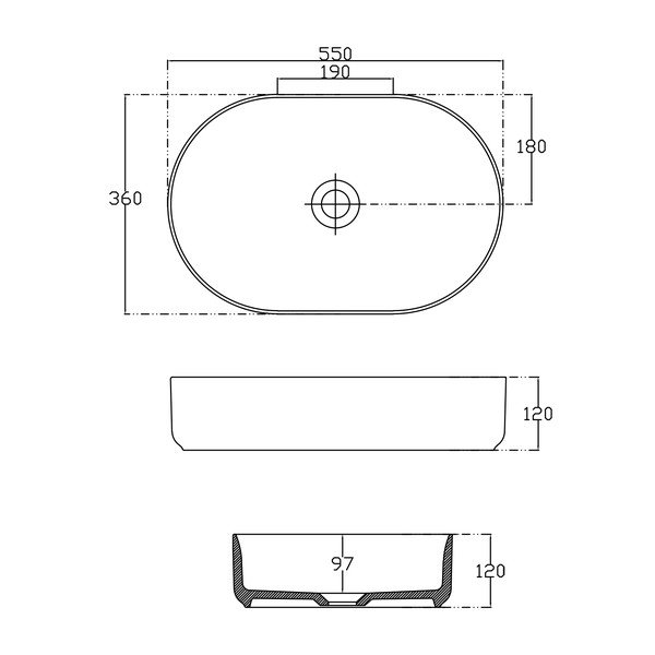 Valge keraamiline valamu 55x36 cm Infinity Oval – Sapho-image-3