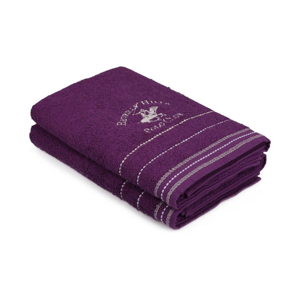 Sada 2 fialových ručníku Polo Club, 70 x 140 cm
