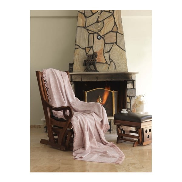 Růžová bavlněná deka Linen, 170 x 220 cm