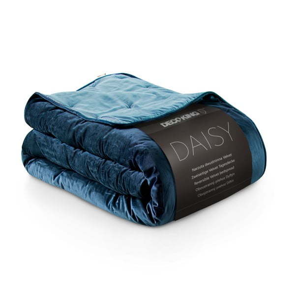 Modrý sametový přehoz na jednolůžko DecoKing Daisy, 210 x 170 cm-image-3