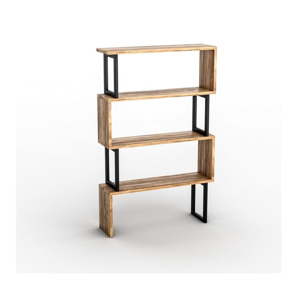 Knihovna v dekoru ořechového dřeva s černými detaily Ceylan Walnut