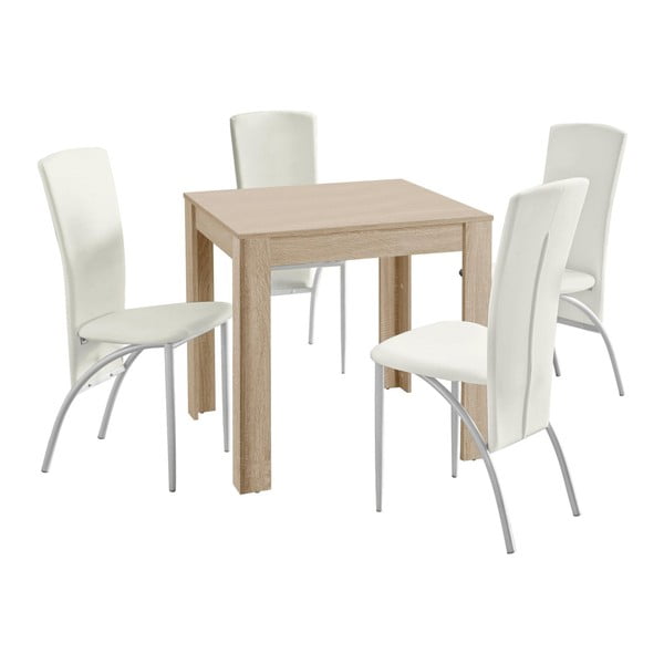 Set jídelního stolu a 4 bílých jídelních židlí Støraa Lori Nevada Duro Oak White