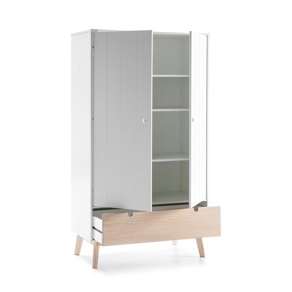 Valge laste riidekapp männipuidust jalgadega Kiara - Marckeric-image-3