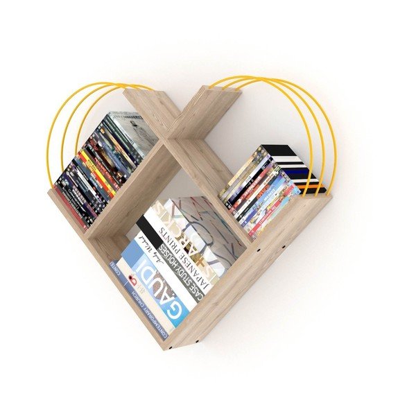 Nástěnná police s detaily v dekoru dubového se žlutými detaily dřeva Marly-image-1