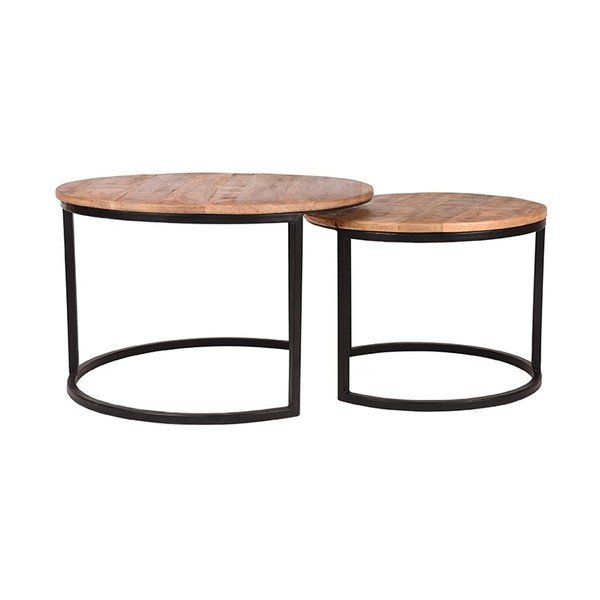 Sada 2 odkládací stolků z mangového dřeva LABEL51 Coffee, ⌀ 50 cm a ⌀ 70 cm