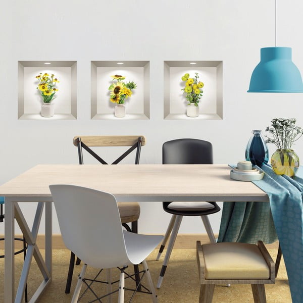 Komplekt 3 3D seinakleebist kollased lilled - Ambiance-image-1