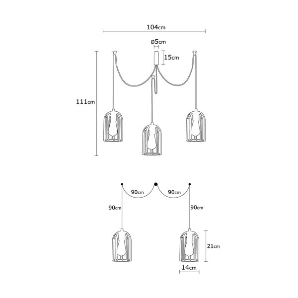 Must rippvalgusti 3 pirnile Pamukkale - Opviq lights-image-2