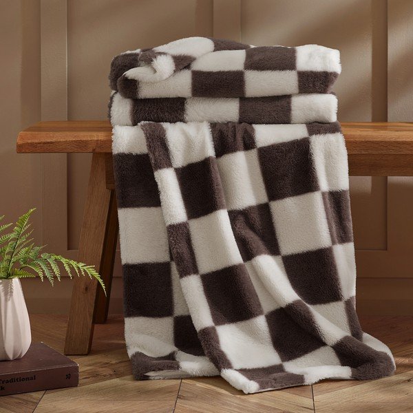 Valge/tumepruun tekk 130x170 cm Cosy Soft Checkerboard - Catherine Lansfield-image-2