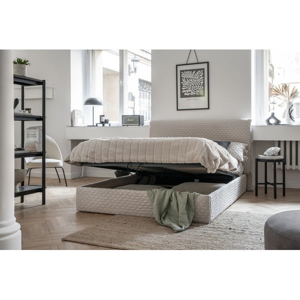 Beež polsterdatud kaheinimesevoodi koos voodipõhja ja panipaigaga 160x200 cm Sleepy Luna - Miuform-image-1