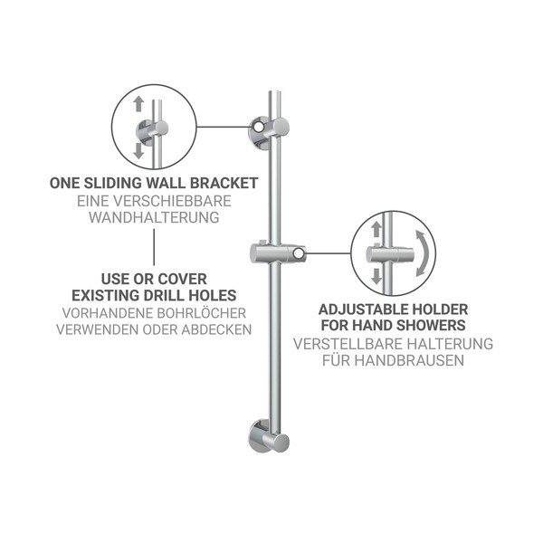 Läikiv hõbedane puurimisvaba dušilift, roostevabast terasest 70 cm - Wenko-image-3