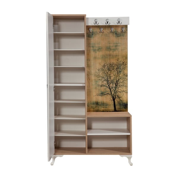 Hnědo-bílá předsíňová stěna se zrcadlem Inci Tree, výška 196 cm-image-2