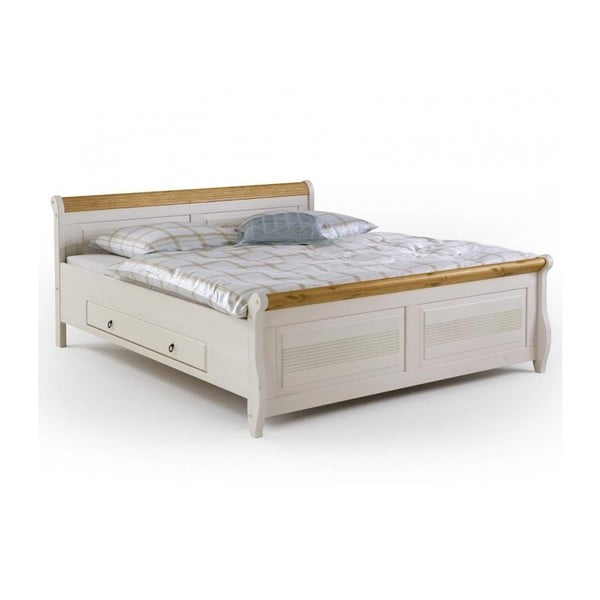 Bílá postel z borovicového dřeva s úložným prostorem SOB Harald, 160 x 200 cm