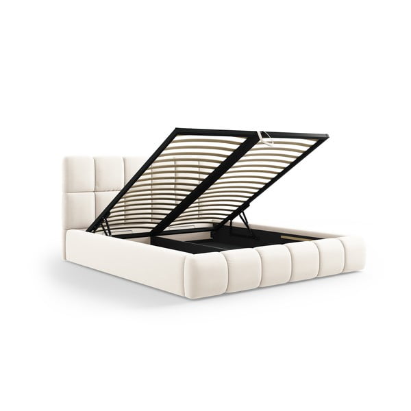 Kreem polsterdatud sametist kaheinimesevoodi koos voodipõhja ja panipaigaga 140x200 cm Bellis - Micadoni-image-2