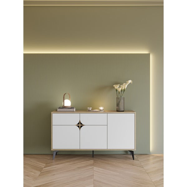 Madal kummut tammedekooriga valge-puiduvärvi 140x79 cm Nola - Marckeric-image-1