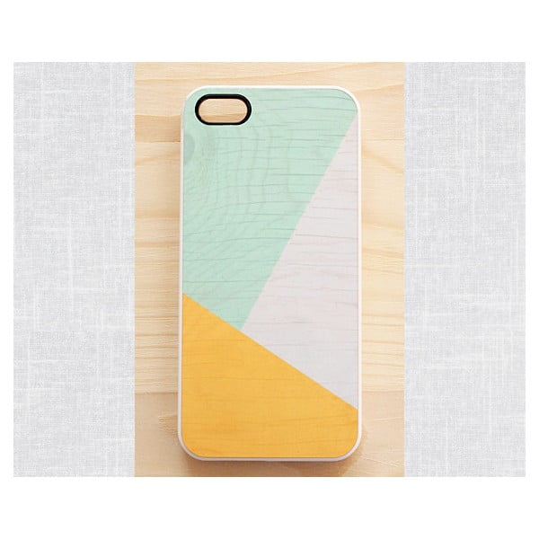 Obal na iPhone 5, Sunny Yellow & Mint geometric wood/white