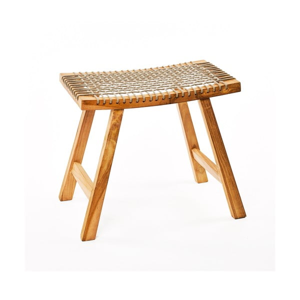 Béžová stolička z teakového dřeva a výpletem z provazu Simla Lay