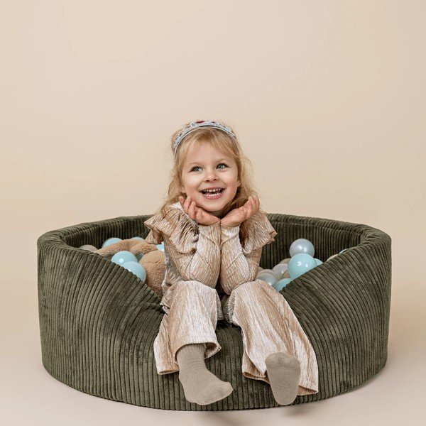 Khaki värvi velvetist pallibassein 90x90x30 cm Montessori - Meowbaby-image-1