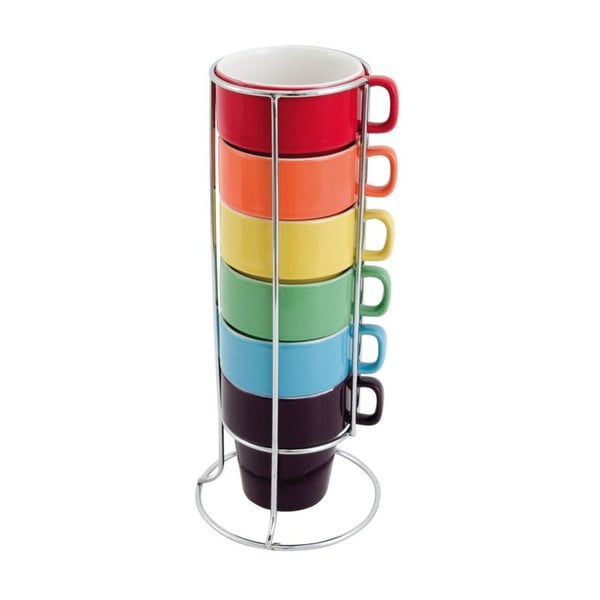 Sada 6 hrnků se stojánkemCappuccino Rainbow-image-1