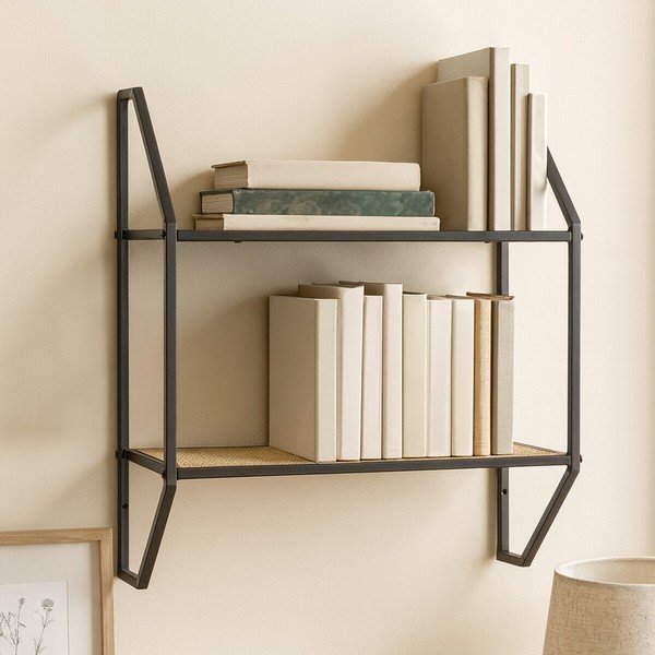 Must/naturaalse värvi astmeline metallriiul 61 cm Depok - Premier Housewares-image-1
