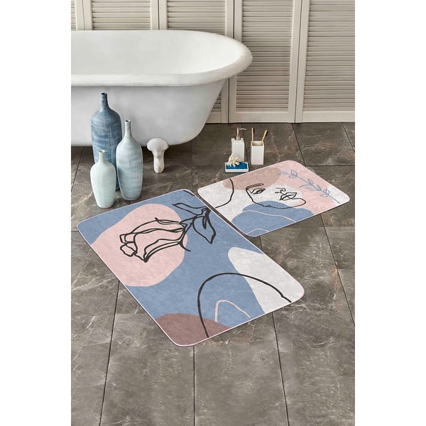 Sinised-roosad sametist vannitoamatid 2tk komplektis 60x100 cm Abstract Faces - Mila Home-image-2