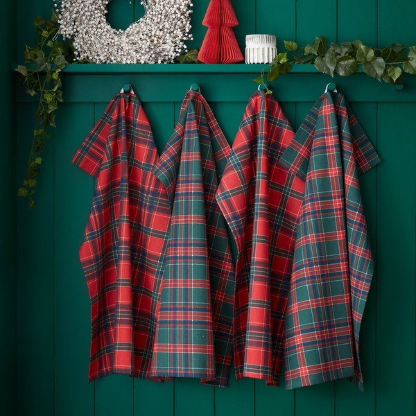 Puuvillased köögirätikud jõulumotiiviga 4 tk komplektis 70x50 cm Christmas Tartan Check - Catherine Lansfield-image-1