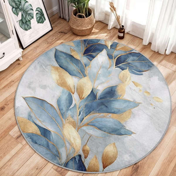 Sinine-kuldne pestav ümmargune vaip ø 80 cm Golden Leaves - Mila Home-image-2