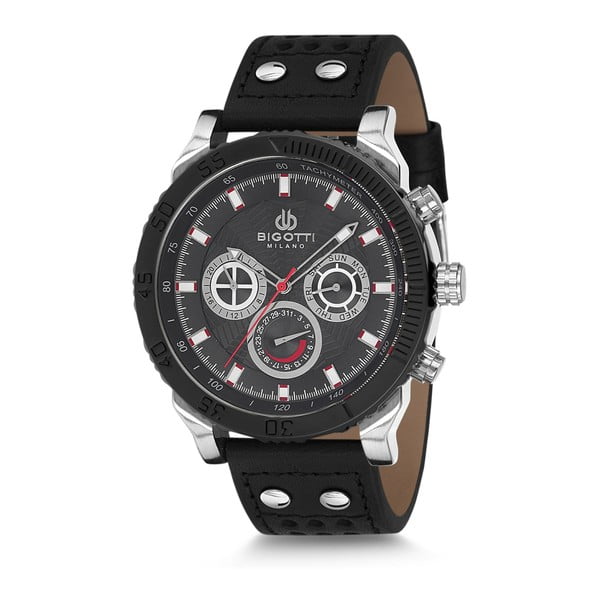 Pánské hodinky s černým koženým řemínkem Bigotti Milano Harley