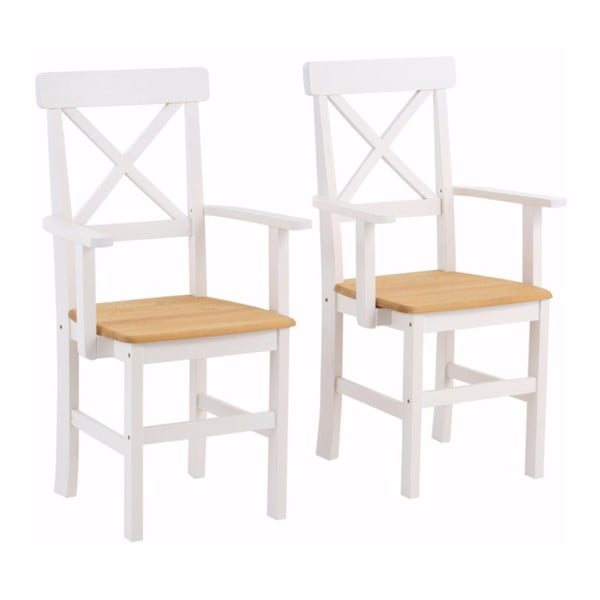 Sada 2 bílých jídelních židlí s područkami z masivního borovicového dřeva Støraa Nicoline