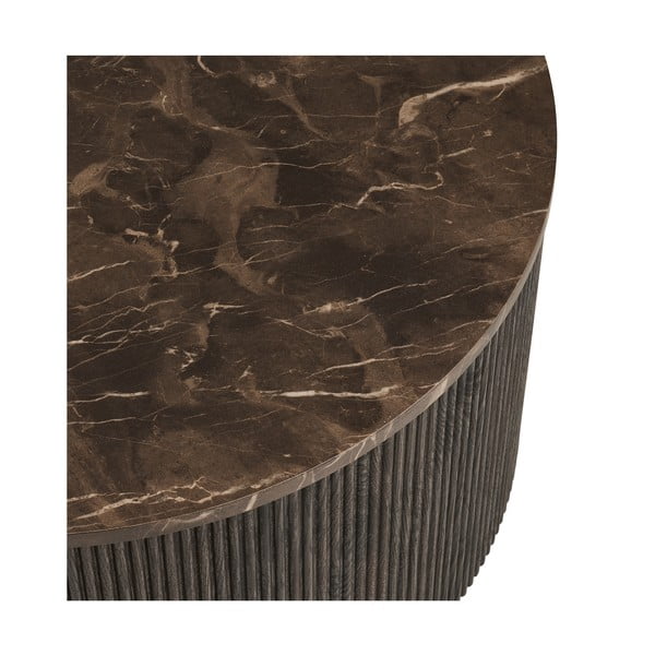 Tumepruun ümmargune diivanilaud marmorimustriga plaadiga ø 80 cm Rota – House Nordic-image-3
