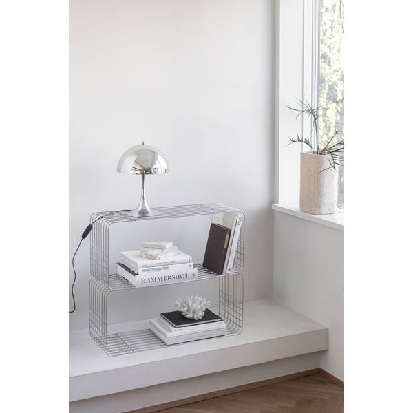 Läikiv hõbedane metallist seinale kinnitatav raamaturiiul 70x30 cm Wire - Mette Ditmer Denmark-image-1