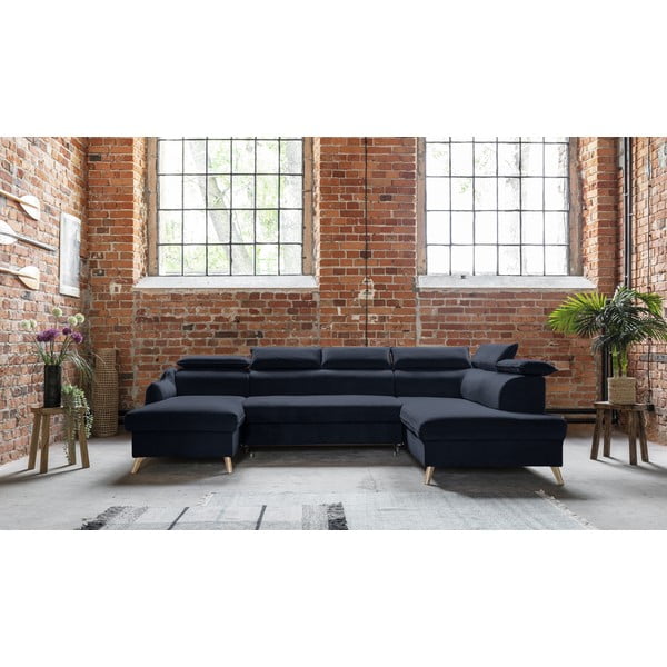 Tumesinine sametist U-kujuline nurgadiivan (parem nurk) Sweet Harmony - Miuform-image-1