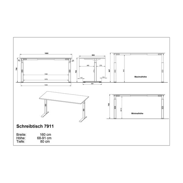 Reguleeritav töölaud 80x160 cm Agenda - Germania-image-4