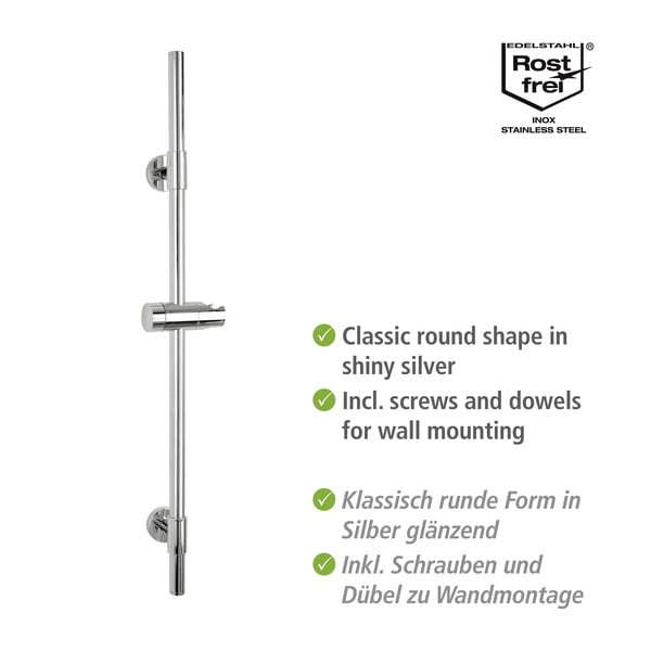 Roostevabast terasest seinale paigaldatav duširiba läikiv hõbedane 66 cm Basic - Wenko-image-2