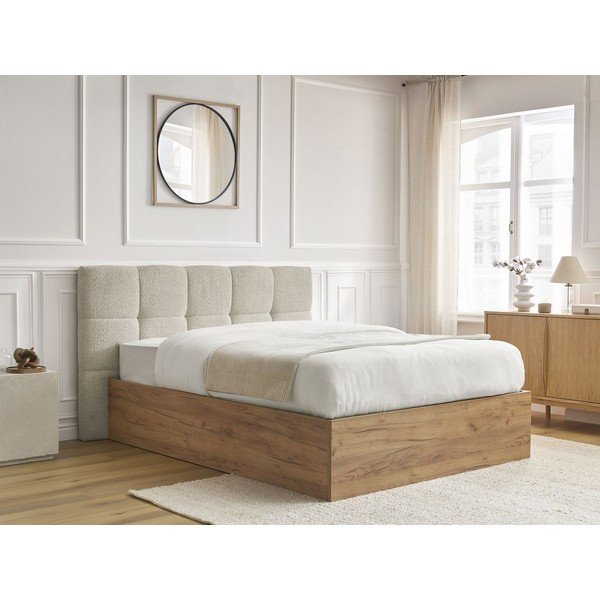 Beež polsterdatud polsterdatud/puitlaastplaadist kaheinimesevoodi panipaigaga ja liistudest raamiga 160x200 cm Kumo - Bobochic Paris-image-3