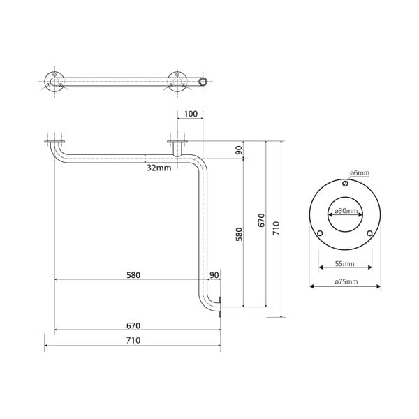 Seinale paigaldatav terasest vannitoa käepide 71 cm Handicap - Sapho-image-3