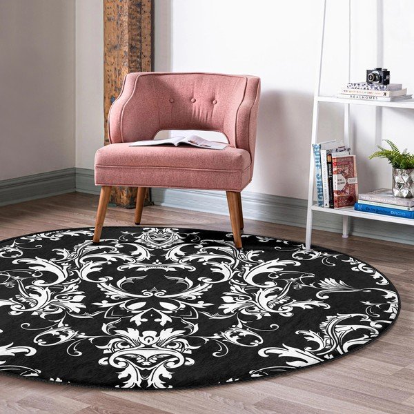 Must-valge pestav ümmargune vaip, sobitub robottolmuimejaga ø 80 cm Comfort - Mila Home-image-1