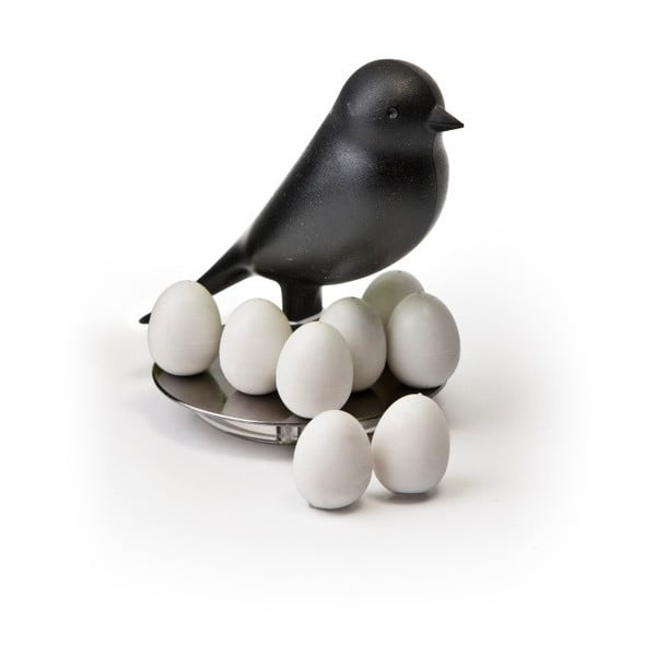 Černý stojánek s magnety Qualy Magnetic Egg Sparrow