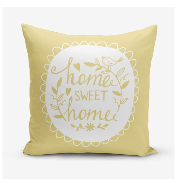 Kollane padjapüür Home Sweet Home, 45 x 45 cm - Minimalist Cushion Covers