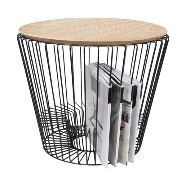 Odkládací stolek z kovu v dekoru světlého dřeva HARTÔ, Ø 50 cm