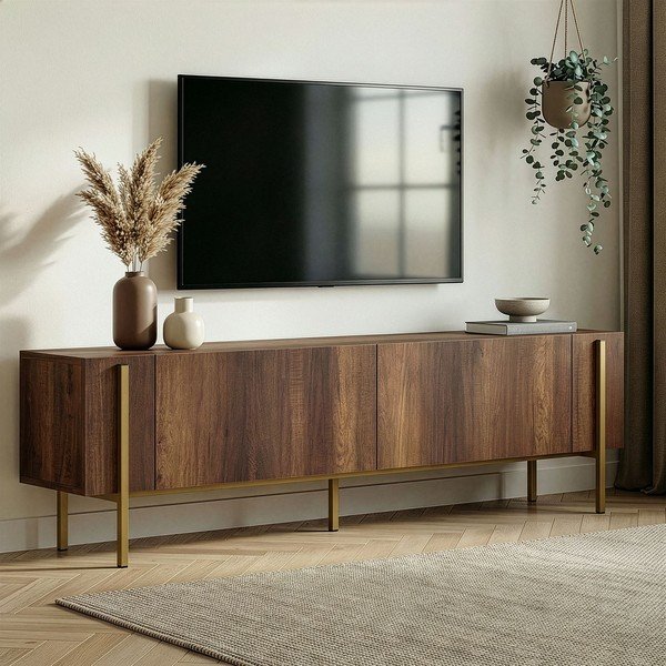 Tume naturaalses toonis pähklipuust televiisorilaud 180x45x30 cm Nexus - Kalune Design-image-1