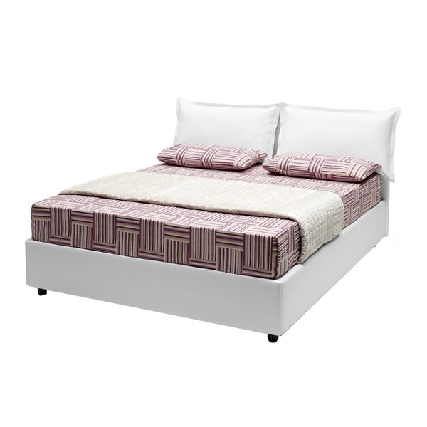 Bílá dvoulůžková postel s úložným prostorem, matrací a potahem z koženky 13Casa Rose, 160 x 200 cm