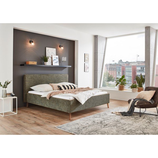 Tumeroheline polsterdatud kaheinimesevoodi koos voodipõhjaga 160x200 cm Riva – Meise Möbel-image-1