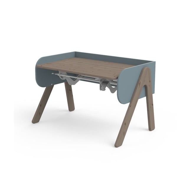 Tmavě hnědo-modrý psací stůl z borovicového dřeva s nastavitelnou výškou Flexa Woody