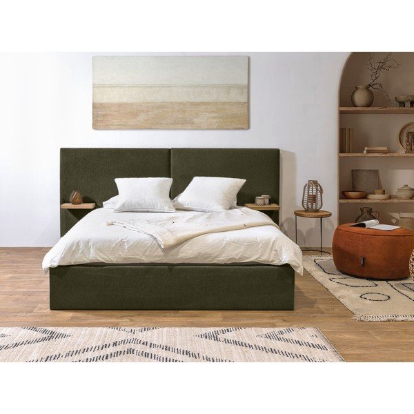 Tumeroheline polsterdatud kaheinimese voodi, millel on riiulid 160x200 cm Blandine - Bobochic Paris-image-1